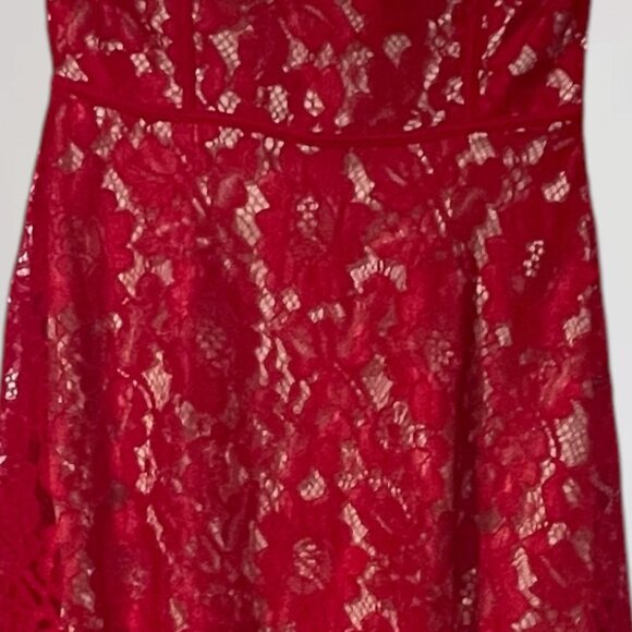 NWT Pretty Little Thing Lace Midi Bright Red Dress Party Hearts Day Sz 4 Corset - Picture 3 of 8
